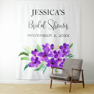 Purple Flowers Bridal Shower Welcome Sign Tapestry