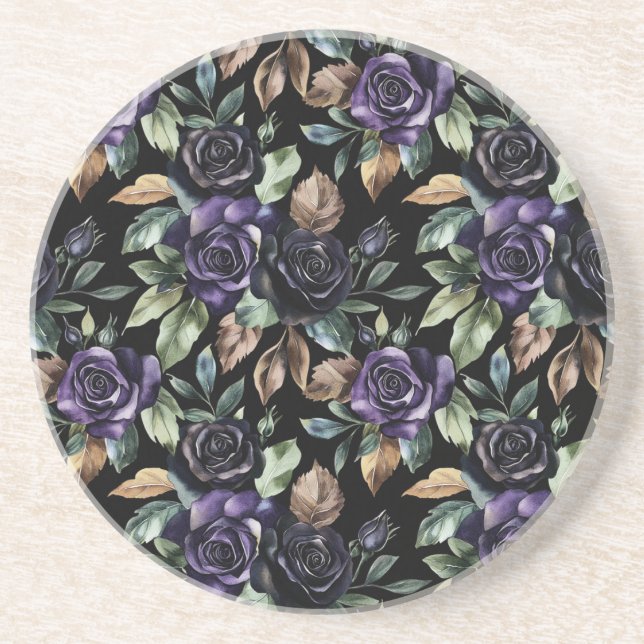 Purple Flowers Bronze Leaves Coaster (Front)