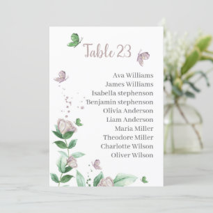 purple flowers butterflies seating chart card
