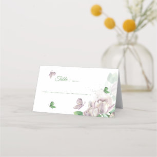 purple flowers butterflies wedding place card