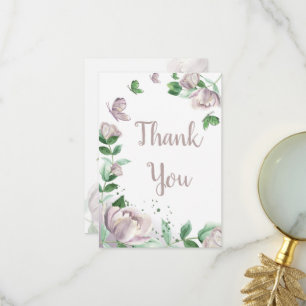 purple flowers butterflies wedding thank you card