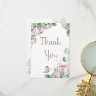purple flowers butterflies wedding thank you card