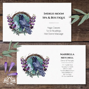 Purple Flowers Celestial Raven Crystals Wreath Business Card