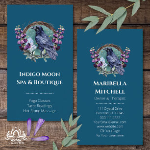 Purple Flowers Celestial Raven Crystals Wreath Business Card