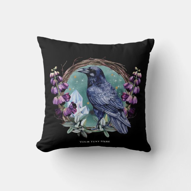 Purple Flowers Celestial Raven Crystals Wreath  Cushion (Front)