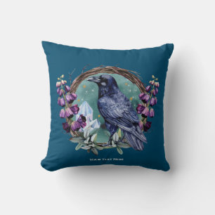 Purple Flowers Celestial Raven Crystals Wreath  Cushion