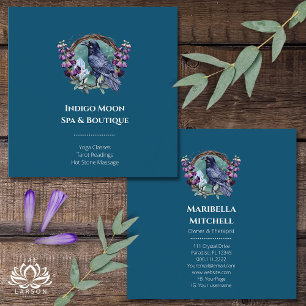 Purple Flowers Celestial Raven Crystals Wreath  Square Business Card