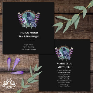 Purple Flowers Celestial Raven Crystals Wreath Square Business Card