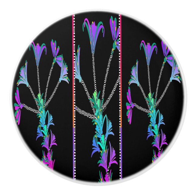 PURPLE FLOWERS CERAMIC KNOB (Front)