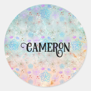 purple flowers classic round sticker