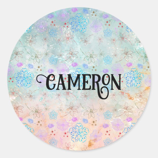 purple flowers classic round sticker (Front)