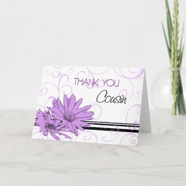 Purple Flowers Cousin Thank You Bridesmaid Card (Front)