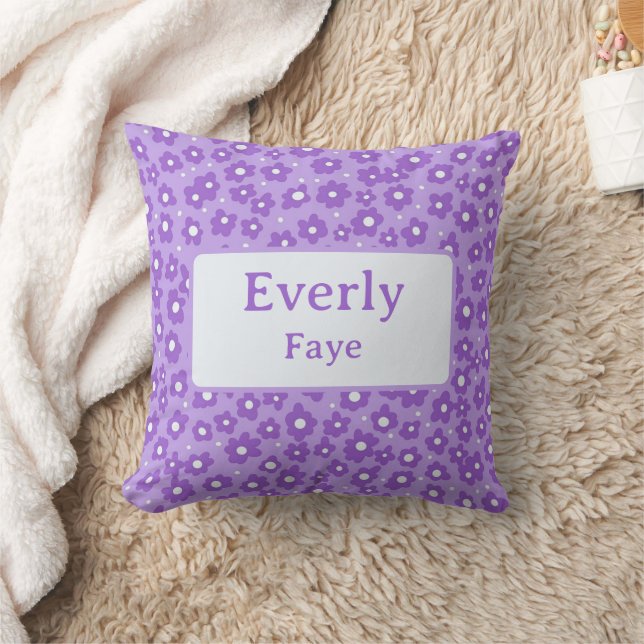 Purple Flowers Custom Name Kids Room Nursery Art Cushion (Blanket)