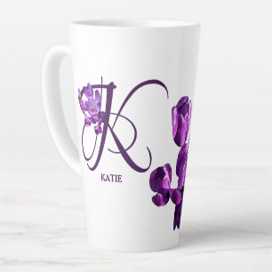 Purple flowers customisable KATIE name trendy boho Latte Mug