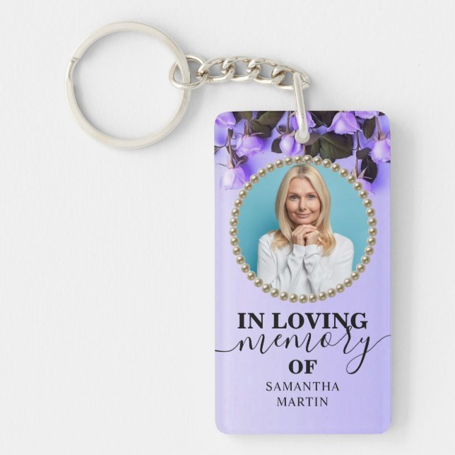 Purple Flowers Drips Memorial In Loving Memory Key Ring (Front)