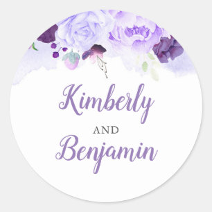 Purple Flowers Elegant Wedding Classic Round Sticker