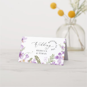 Purple Flowers Elegant Wedding Place Card