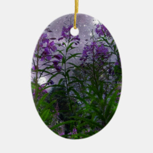 Purple Flowers Fantasy Night Ceramic Tree Decoration