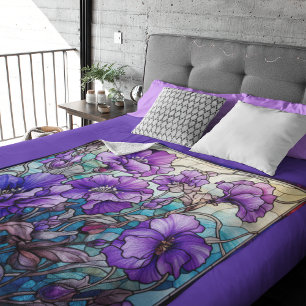 Purple Flowers Fleece Warm Cosy Blanket