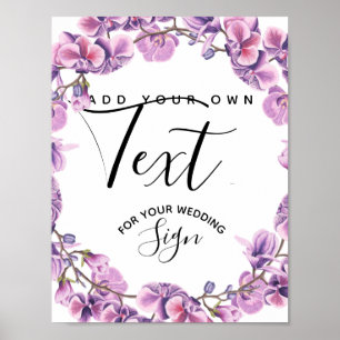 purple flowers floral custom wedding party sign
