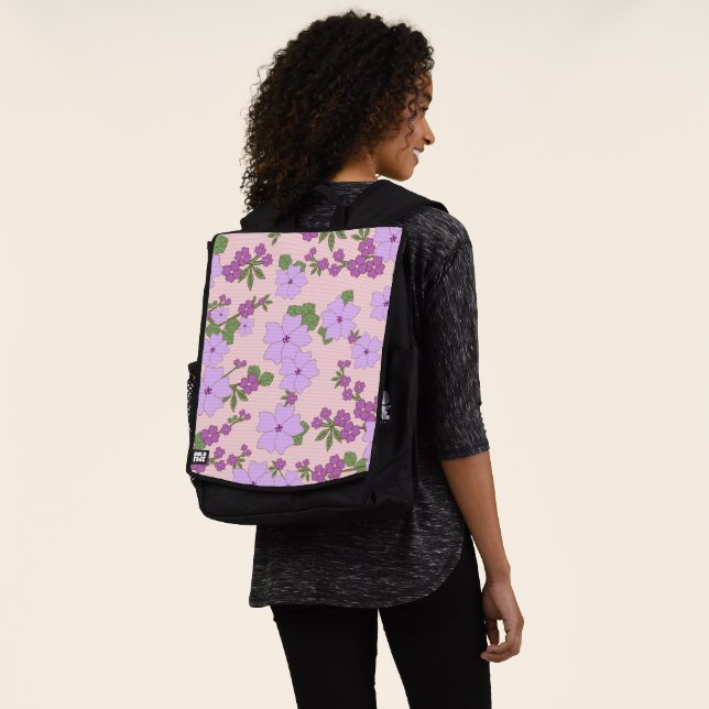 Purple Flowers, Floral Pattern, Pattern Of Flowers Backpack (Worn)