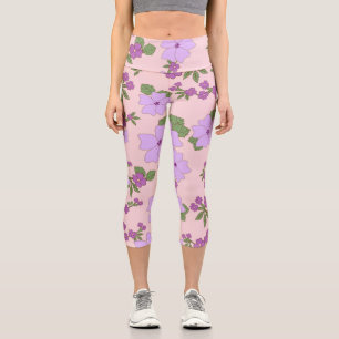 Purple Flowers, Floral Pattern, Pattern Of Flowers Capri Leggings