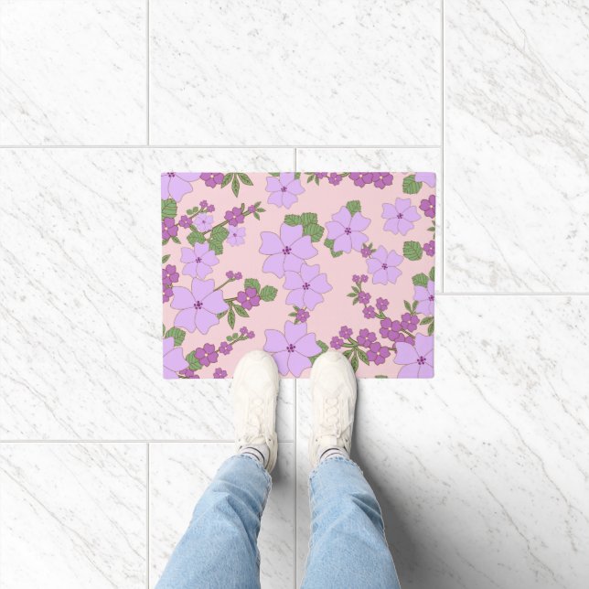 Purple Flowers, Floral Pattern, Pattern Of Flowers Doormat (Indoor)