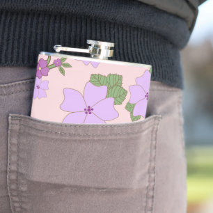 Purple Flowers, Floral Pattern, Pattern Of Flowers Hip Flask