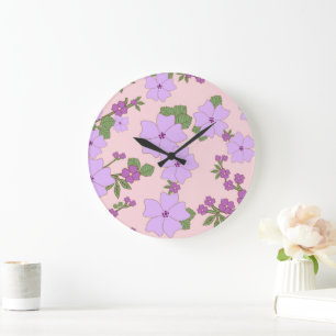 Purple Flowers, Floral Pattern, Pattern Of Flowers Large Clock