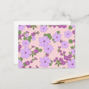 Purple Flowers, Floral Pattern, Pattern Of Flowers Postcard