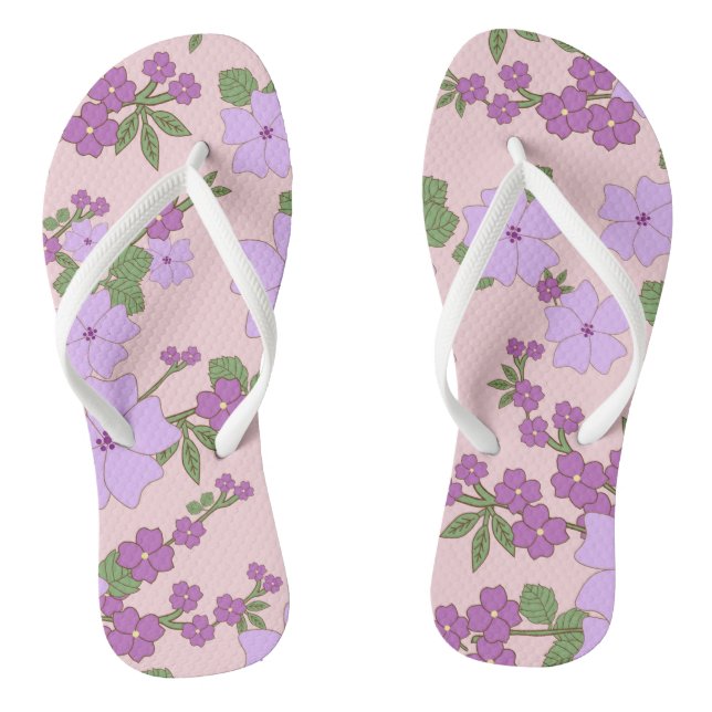 Purple Flowers, Floral Pattern, Pattern Of Flowers Thongs (Footbed)