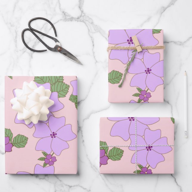Purple Flowers, Floral Pattern, Pattern Of Flowers Wrapping Paper Sheet (Front)