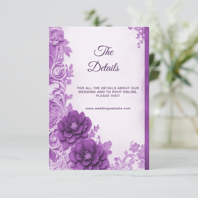 Purple Flowers Flourish Detail Enclosure Card (Standing Front)