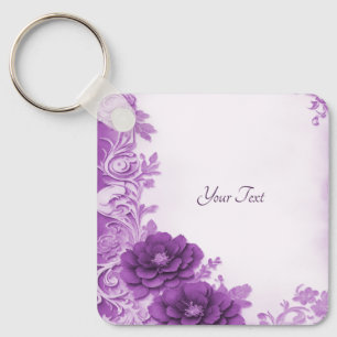 Purple Flowers Flourish Keychain