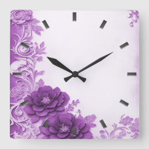 Purple Flowers Flourish Wall Clock