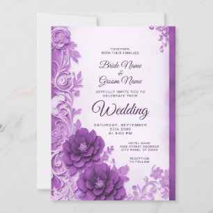 Purple Flowers Flourish Wedding Invitation