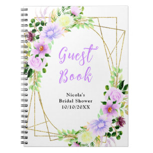 Purple Flowers Foliage Bridal Shower Guest Book