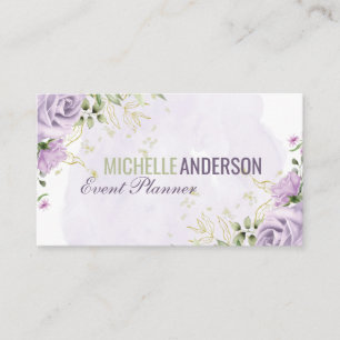 Purple Flowers Foliage Watercolor Business Card