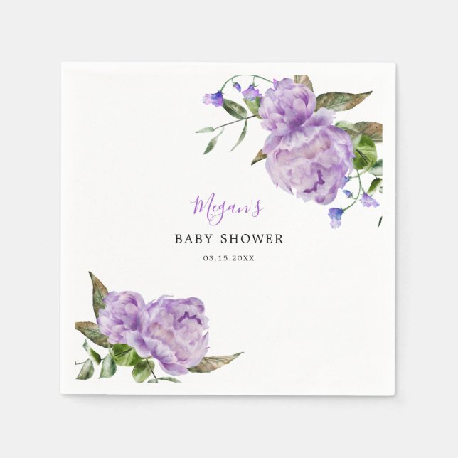 Purple Flowers Garden Baby Shower Napkin (Front)