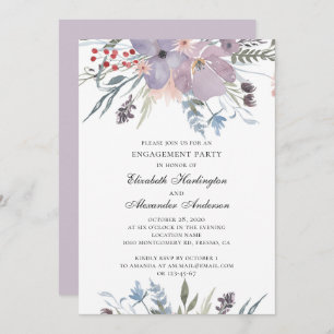 Purple flowers. Garden floral engagement party Invitation