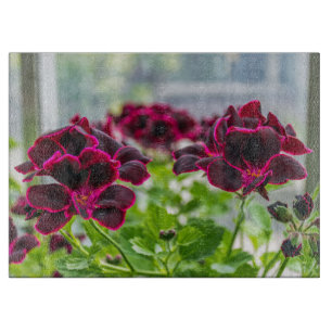Purple flowers glass cutting board