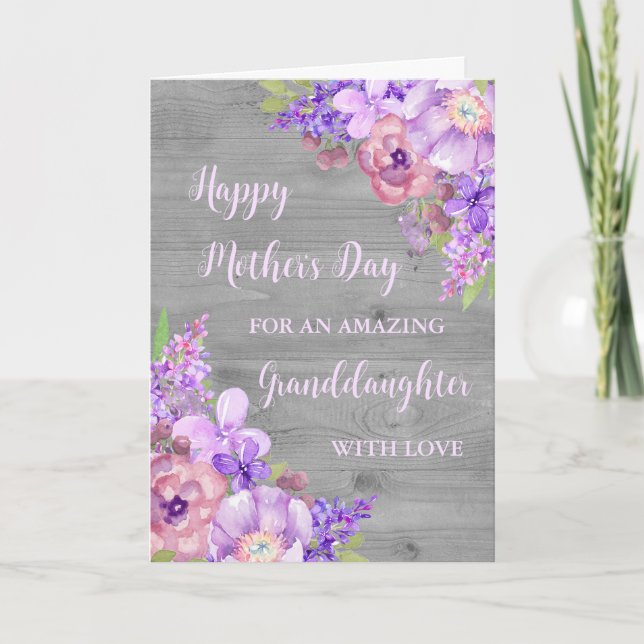Purple Flowers Granddaughter Happy Mother's Day Card (Front)