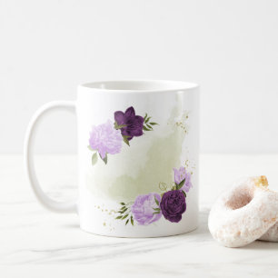 purple flowers green leaves  coffee mug