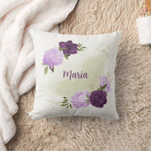 purple flowers green leaves  cushion