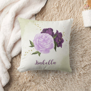 purple flowers green leaves  cushion