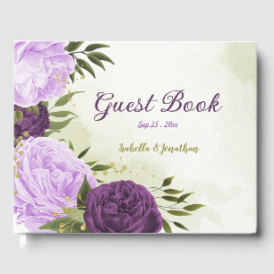 purple flowers green leaves  guest book
