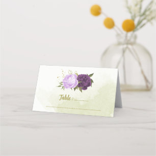 purple flowers green leaves place card