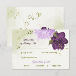 purple flowers green leaves RSVP card