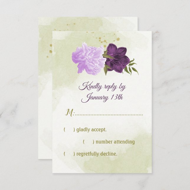 purple flowers green leaves RSVP card (Front/Back)
