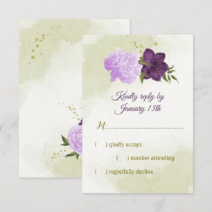 purple flowers green leaves RSVP card
